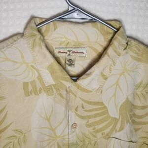 Tommy Bahama‎ Silk Button Up Shirt Mens XXL Cream Green Floral Hawaiian